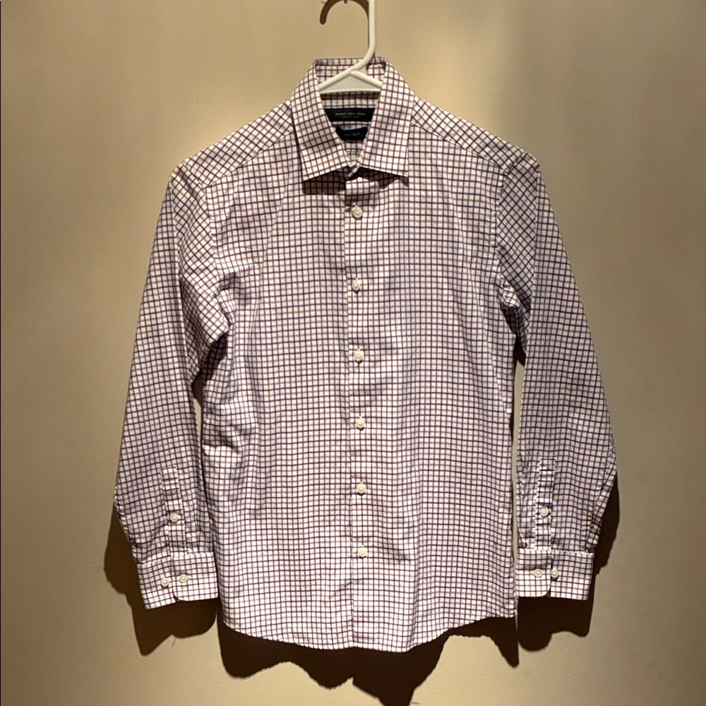 Marc New York Purple and White Checkered Shirt - Boys Size 14 Skinny Fit